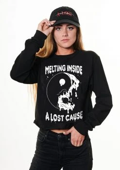 A Lost Cause Melting Inside Long Sleeve Crop Tee Womens