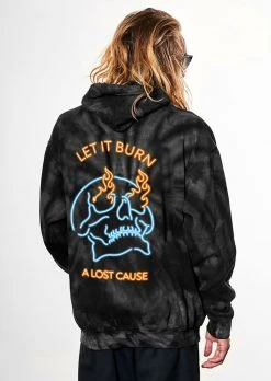 A Lost Cause Mens Let It Burn Black Tie Dye Hoodie